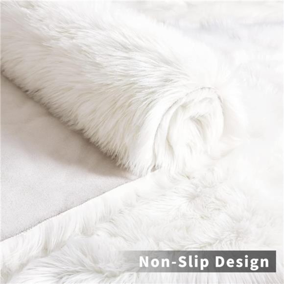 White Faux Fur Rug,Luxury Fluffy Rugs for Bedroom,2 x 3 Feet Washable Area Rugs - Picture 6 of 7